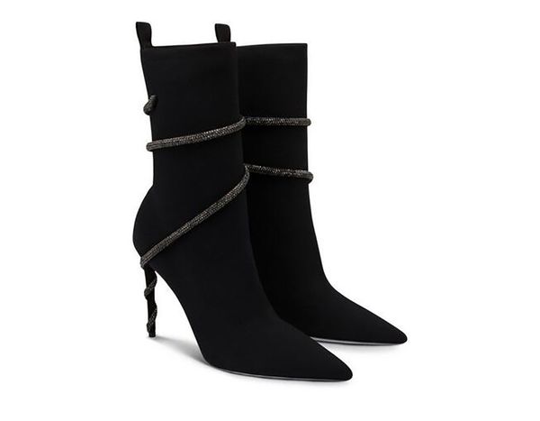 Automne/hiver chaussettes élastiques tricotées bottes diamant d'eau enveloppé femmes talon fin bottes de mode pointues hauteur de talon bottes sexy confortables EU35-40