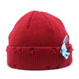 Automne hiver tricoté laine bonnet chapeau décoratif avec mignon ours chaud Couple chapeau Gorras Hip Hop casquettes unisexe HCS328