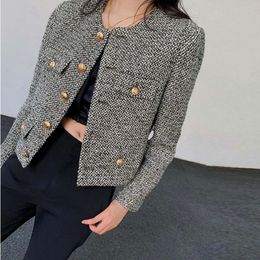 Automne hiver coréen femmes simple boutonnage marque de luxe Chic Tweed laine manteau rétro costume veste haut Casaco vêtements d'extérieur 240124