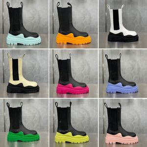 Otoño Invierno Damas Medias botas Botas de cuero de lujo Zapatos de diseñador Banda elástica onda arco iris Tendencia líder mujeres Chelsea Fondo grueso 34-41 CON CAJA