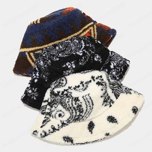 Automne hiver laine d'agneau fleurs seau chapeaux femmes fille mode extérieure chaud moelleux velours pêcheur casquette Bob dames voyage Panama