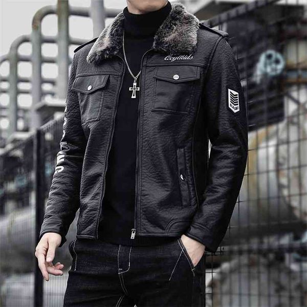 Automne Hiver Veste en cuir Hommes Mode Velours Chaud Streetwear Casual Manteau Jeunesse Plus Taille M-4XL Drop 210923