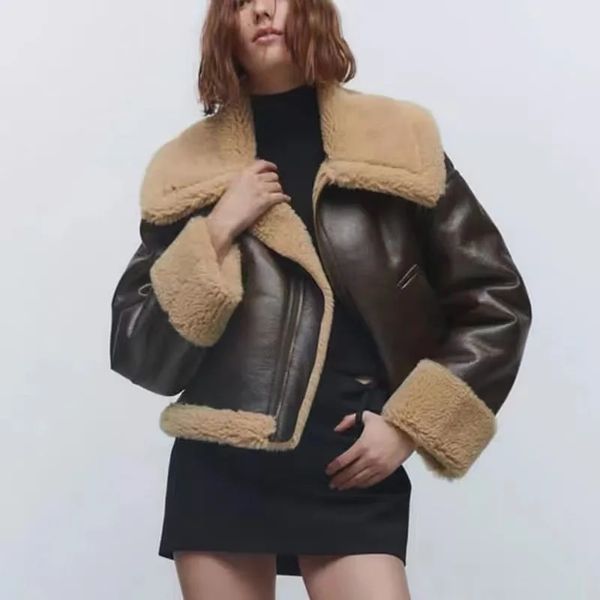 Automne hiver veste en cuir femmes concepteur de luxe manteaux courts laine fourrure vêtements d'extérieur chauds agneau matelassé veste costumes nouveau