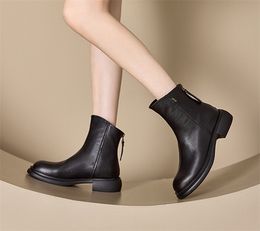 Autumn Winter Leather Leer Women's Back Zipper Skinny Dames Boots Retro Mid-Top Plus Size casual schoenen
