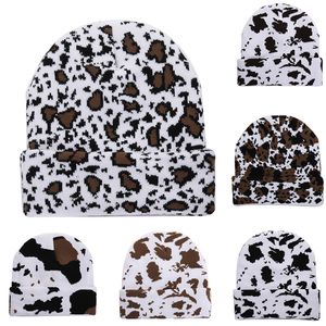 Automne hiver léopard crâne chapeau casual Hip Hop bonnet casquette Version coréenne vache imprimé tricoté bonnets en plein air ski cyclisme chapeaux