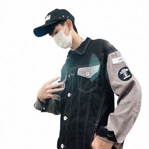 Automne Hiver Veste en jean lâche Tops pour hommes Slim jeunes adolescents étudiants coréens vêtements à la mode beau manteau patchwork mâle S9qS #