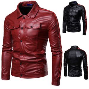 Herfst winter luxe pu lederen jas voor mannen lange mouwen motorfiets jas mannelijke stijlvolle slim fit jas zwart rood Veste Cuir Homme M-3XL