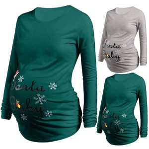 Herfst winter moederschap blouses Kerstmis lange mouwen brief gedrukt T-shirt tops kleding voor zwangere vrouwen Nieuwe items 2020 LJ201118