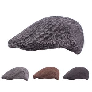 Autumn Winter Men Cap Hats British Western Style Wool Advanced Flat Ivy Cap Classic Vintage Striped Beret