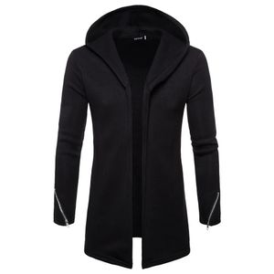 Autumn Winter Men Cardigan Pure Color Coat Hooded Hooded European American Style Trench Drop Gift Top Coat Fashion Deskleding 240108