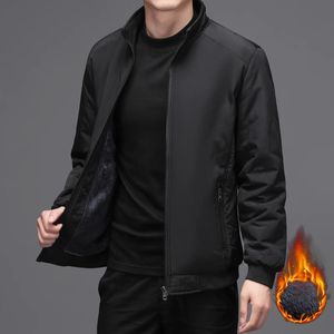 Automne hiver hommes vestes décontractée doublure polaire chaud solide col montant vestes d'affaires manteau à glissière mâle Bomber veste vêtements d'extérieur 240119