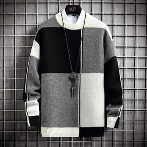 Herfst winter mannen casual trui dikke warme Harajuku trui mannen patchwork plaid sweaters losse gebreide o-neck tops kleding l220801