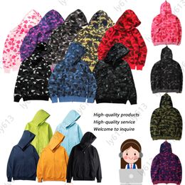 23 Otoño Hombres Diseñador Chaqueta con capucha Tallas grandes Zip Up Sudaderas con capucha Frente Pecho Toalla Proceso de óxido Sudadera Tiburón Embroide Bape-Hoodie Coat