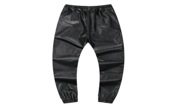 Otoño Invierno Hombres Pantalones de baile Hiphop Joggers de cuero de PU Negro Rojo Plata Joggers para hombre Pantalones de chándal casuales Pantalones de chándal Hip Hop Tamaño 35038086