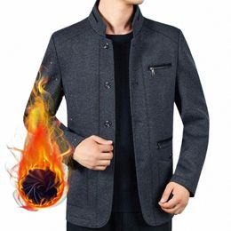 Otoño Invierno Hombres Chaqueta Solapa de un solo pecho Zip Prendas de abrigo masculinas Bolsillos con cremallera Grueso Felpa Cálida Cardigan Padre Abrigo térmico 777L #