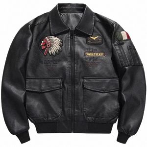 Automne hiver hommes moto veste en cuir revers Vintage broderie Locomotive vestes PU Biker manteau Streetwear mâle P4RS #