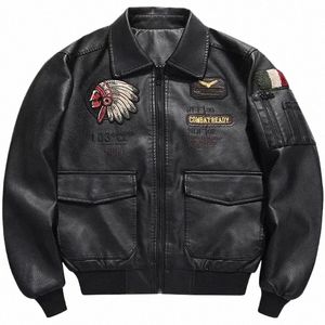 Herfst Winter Mannen Motorfiets Leren Jas Revers Vintage Borduren Locomotief Jassen PU Biker Jas Streetwear Mannelijke 37Ux #