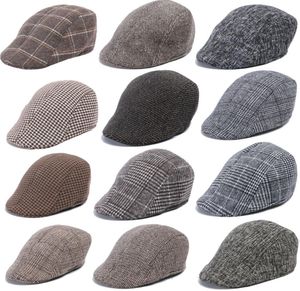 Otoño Invierno hombres Newsboy sombrero boinas a cuadros estilo occidental británico lana avanzada gorra plana clásico Vintage a rayas Beret9286316