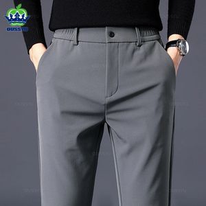 Automne hiver hommes pantalons décontractés affaires Stretch coupe ajustée taille élastique survêtement coréen classique épais noir gris pantalon mâle 240125