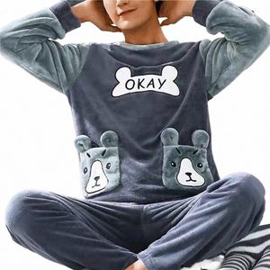 Herfst Winter Heren Flanel Pyjama Pakken Brief Carto Nachtkleding Carto Pyjama Sets Casual Slaap Lounge Zachte Pyjama Sets r1wN #