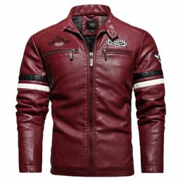 Veste en cuir pour hommes d'automne et d'hiver, manteau de moto, broderie Fi, Faux cuir, fermeture éclair, vêtements d'extérieur, coupe-vent, coupe-vent j3l3 #