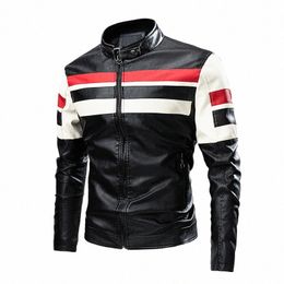 Automne Hiver Veste en cuir pour hommes Locomotive Moto PU Stripe Couture Punk Bike Coupe-vent Bomber Veste Épaissir Manteau l2iy #