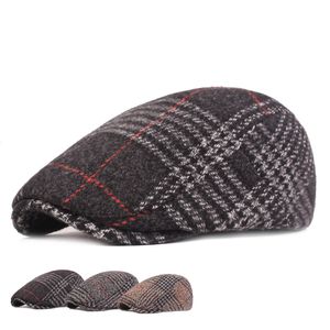 Otoño Invierno hombres a cuadros gorras estilo vendedor de periódicos mezcla de lana boina masculina hombres mujeres británico Gatsby Retro sombrero para jóvenes gorra plana para conductor