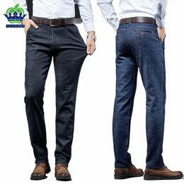 Automne Hiver Hommes Stretch Slim Fit Jeans Busin Épais Casual Bureau Classique Fi Noir Bleu Droit Denim Pantalon Mâle X8on #