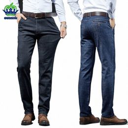Automne Hiver Hommes Stretch Slim Fit Jeans Busin Épais Bureau Casual Classique Fi Noir Bleu Droit Denim Pantalon Mâle k3Pv #