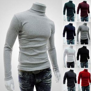 Automne hiver hommes col roulé couleur unie pull décontracté hommes Slim Fit marque pulls tricotés