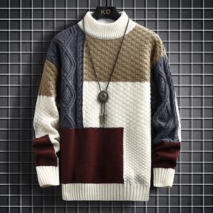 Automne hiver hommes pull chaud mode couture couleur correspondant pull col rond pull épaissi tricoté pull S-3Xl 240111