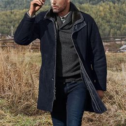 Automne hiver hommes épais chaud Tweed manteau mi-longue Parka veste col haut mâle affaires mode pardessus décontracté vêtements 240125