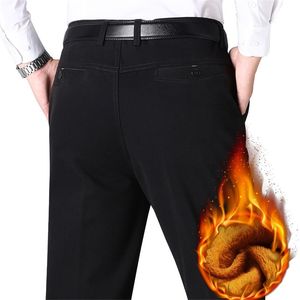 Otoño Invierno Hombres Warm Fleece Classic Black Cotton Pants Mens Business Pantalones largos sueltos Quality Casual Work Pants Overoles 201128