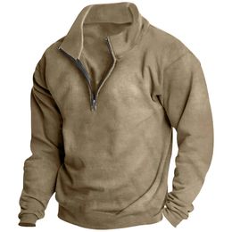 Automne hiver hommes décontracté polaire chaud sweats à capuche HalfZip col montant pulls hommes manteau hauts vêtements d'extérieur 240125