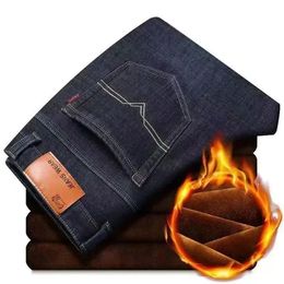 Automne hiver hommes polaire chaud jean mode affaires pantalons longs rétro classique Denim pantalon décontracté Stretch mince Durable 240226