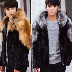 Manteau à capuche en fourrure pour hommes, pull en laine épaisse, à la mode et chaud, en Sable de renard argenté, automne/hiver