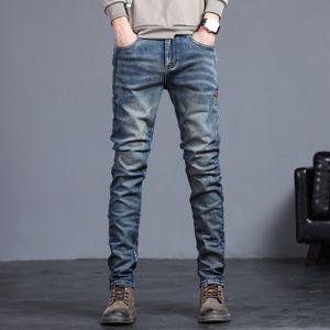 Automne hiver hommes jean Vintage bleu couleur unie élastique classique hommes mince mode Denim pantalon mâle 2738 240113