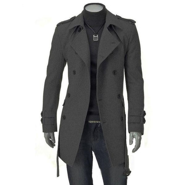 Otoño Invierno para hombre abrigo largo de guisante lana cuello vuelto doble botonadura hombres gabardina M-xxxl