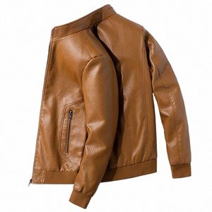 Automne Hiver Hommes Veste de moto Couleur unie Col montant PU Vestes en cuir Hommes Casual Moto Biker Manteau Zipper Vêtements d'extérieur F3yT #