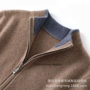Otoño Invierno nuevo 100% suéter de cachemira pura para hombre medio cuello alto cárdigan de punto con cremallera abrigo superior de lana Lisa