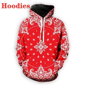 Automne / hiver Nouveau sweat à sweat imprimé en paisley rouge 3d Bandana Red European et American Men's Loose Pullover Hoodie 006