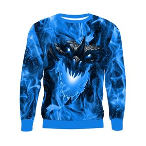 Automne/hiver nouveau pull à capuche imprimé Dragon 3D en flamme bleue pull ample pour hommes européens et américains