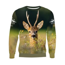 Otoño/Invierno nueva sudadera con capucha con estampado de ciervos de caza en 3D suéter suelto para hombres europeos y americanos