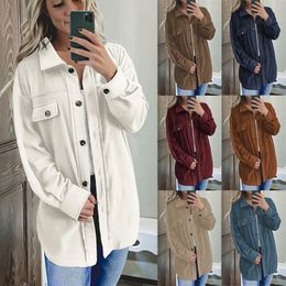 Automne hiver nouvelle mode européenne américaine vestes pour femmes couleur unie cardigan à manches longues vêtements d'extérieur dame revers lâche veste à simple boutonnage manteaux