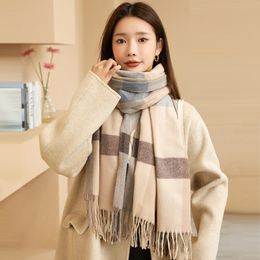 Autumn Winter New Fashion Versatile Tassel Houndstooth Letter Keep Warm Thickened Long Imitation Cashmere Scarf