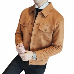 Otoño Invierno Nuevas chaquetas de gamuza Fi para hombres Ropa 2023 Turn Down Collar Slim Fit Casual Outwear Abrigos de un solo pecho 3XL 80PQ #
