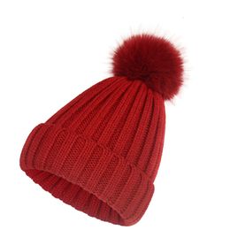 Herfst-winter nieuwe imitatie vossenbontbalwol met pluche en dikke isolatie, veelzijdige pullover ouder-kind hoed