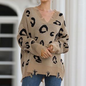 Automne hiver nouveau imprimé léopard pulls mode chandails décontractés pour les femmes Boho pull ample à manches longues tricoté pull1