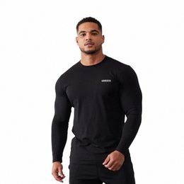 Automne Hiver Nouveaux hommes Lg T-shirt à manches Cott Col rond imprimé Chemise de fond Gym Running Basketball Vêtements d'entraînement X0ca #