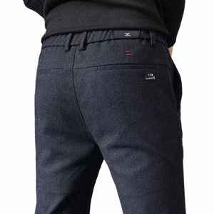 Automne Hiver Nouveau épais Pantalons décontractés Hommes Busin Fi Slim Stretch Noir Bleu Gris Marque Vêtements Pantalon brossé Homme 28-38 P8kh #